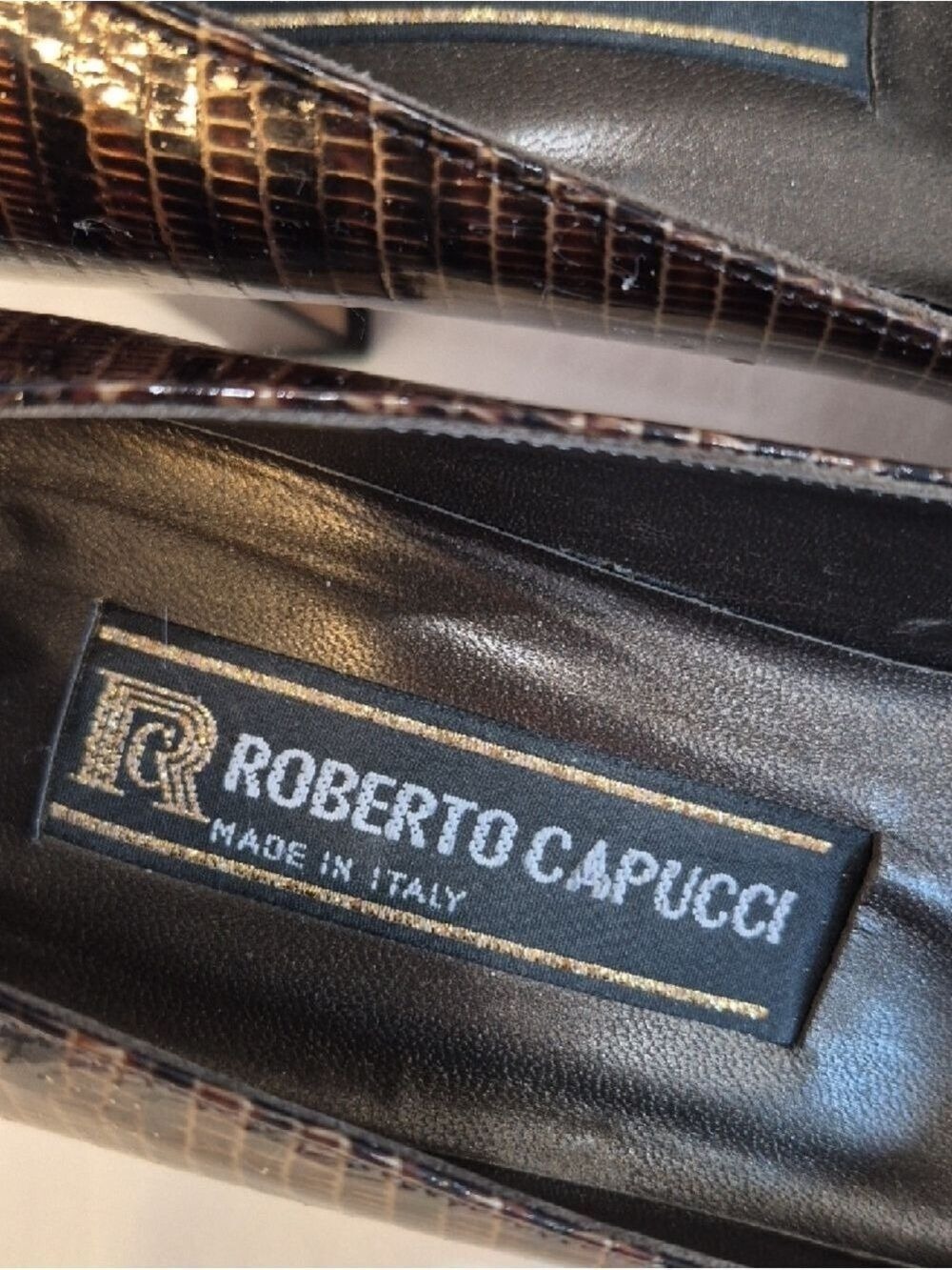 Robetro Capucci Brown Textured Leather Pumps with Low Heel - Picture 8 of 12
